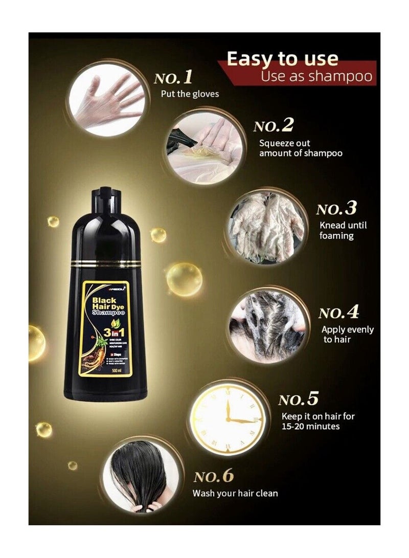 Meidu 3 In One Permanent Black Hair Dye Shampoo 500ml - Image 3