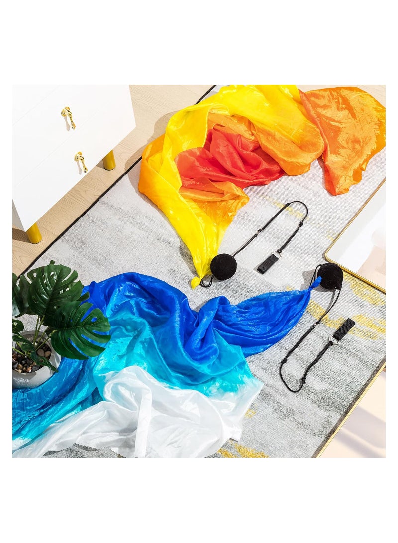 سيوسي 4 Sets Belly Dance Colorful Veil Poi Scarf Poi Streamer with Poi Balls Silk Poi for Stage Props, Youth Silk Ribbon Dancer Wand,  Juggling Play Silk Streamer with Rods - Image 2