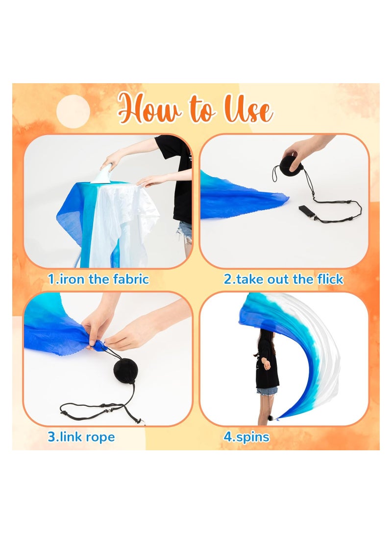 سيوسي 4 Sets Belly Dance Colorful Veil Poi Scarf Poi Streamer with Poi Balls Silk Poi for Stage Props, Youth Silk Ribbon Dancer Wand,  Juggling Play Silk Streamer with Rods - Image 5