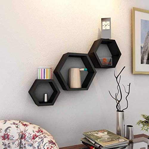TechHark Wall Shelf, Home Decor, Living Room Decorative Self, Office Decore Shleves, (Hexa Black 3) Polypropylene - Image 2