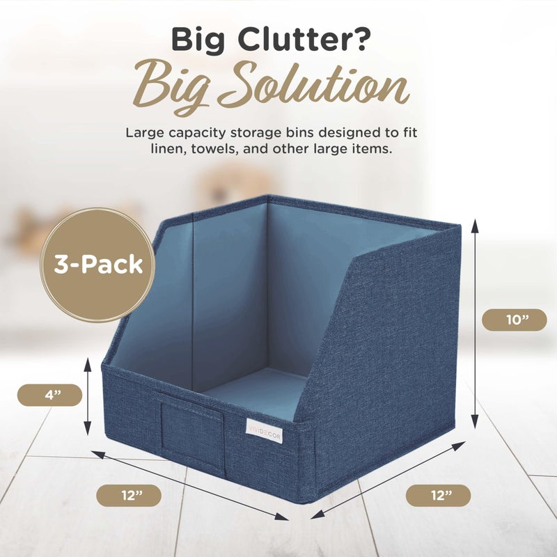 VIVIDECOR Trapezoid Storage Bins â€“ 12x12x10 Fabric Storage Baskets, Collapsible Easy-Access Organiser Boxes for Baby Clothes, Kids Room Organizer â€“ Navy Blue, 3 Pack - Image 4