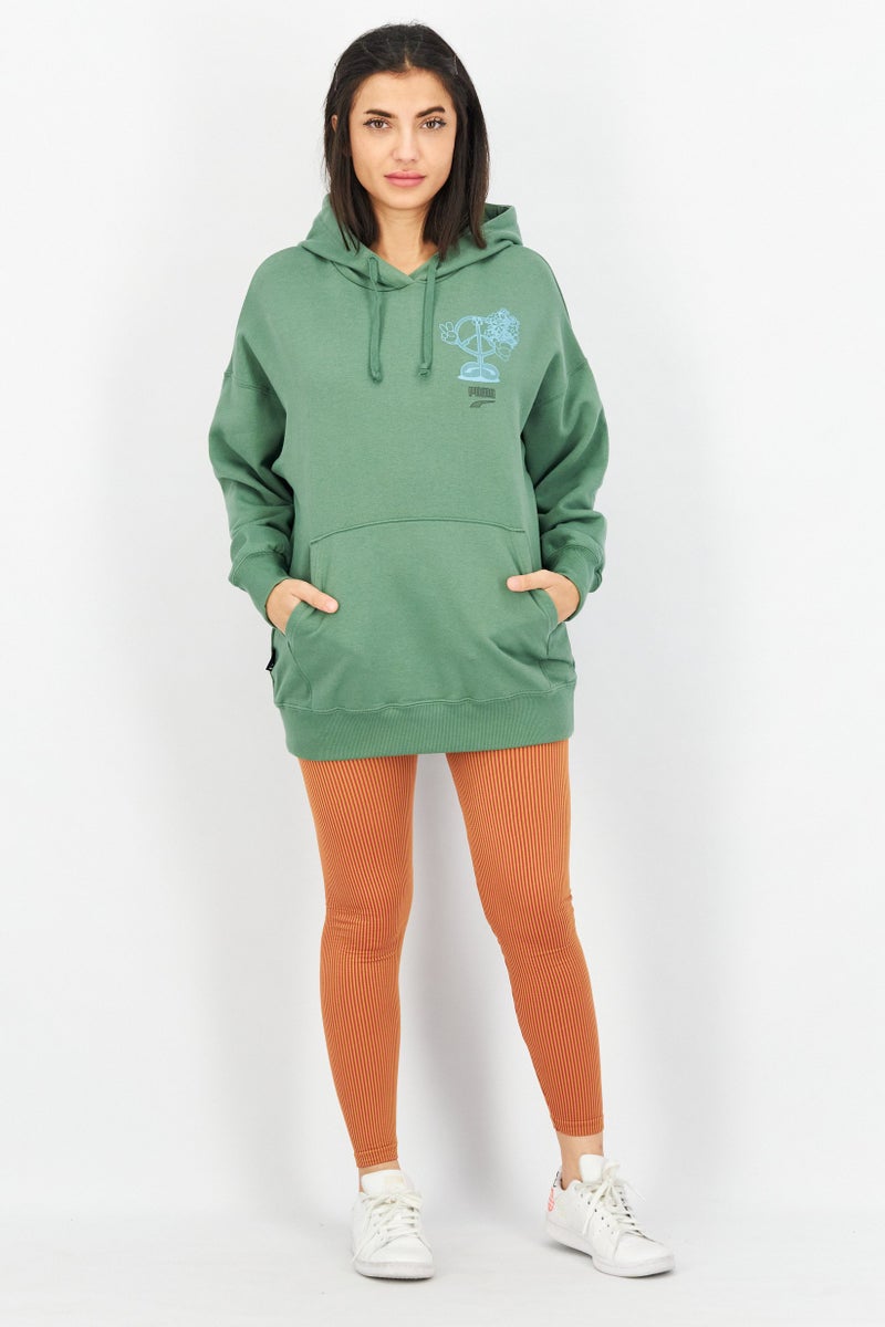 PUMA Women Sportswear Fit Brand Logo Sweater, Green - Image 3