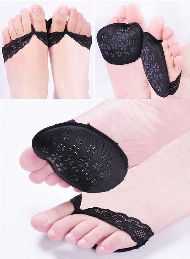 5-Pairs Women's Toe Topper Socks,Herringbone Style Forefoot Half Socks,High Heel Shoes Anti Slip and Pain Reducing Foot Pads,Invisible Foot Protection Socks,One Size,Colour Black - Image 3
