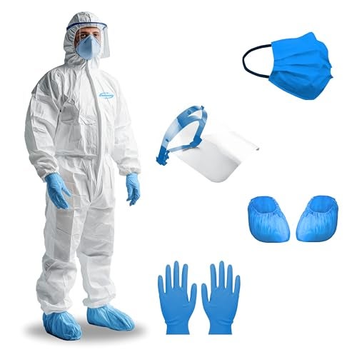 Zimchado Hazmat Suit Disposable Full Body Hazmat Suit PPE Equipment with Protective Face Shield, Disposable Face Masks Pair of Blue Nitrile Gloves and Shoe Covers Coveralls for Men and Woman (XX-Large) - Image 1