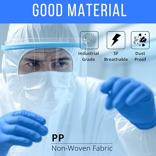 Zimchado Hazmat Suit Disposable Full Body Hazmat Suit PPE Equipment with Protective Face Shield, Disposable Face Masks Pair of Blue Nitrile Gloves and Shoe Covers Coveralls for Men and Woman (XX-Large) - Image 5