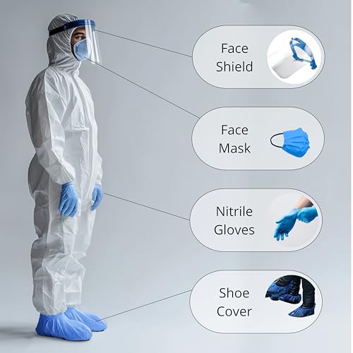 Zimchado Hazmat Suit Disposable Full Body Hazmat Suit PPE Equipment with Protective Face Shield, Disposable Face Masks Pair of Blue Nitrile Gloves and Shoe Covers Coveralls for Men and Woman (XX-Large) - Image 2