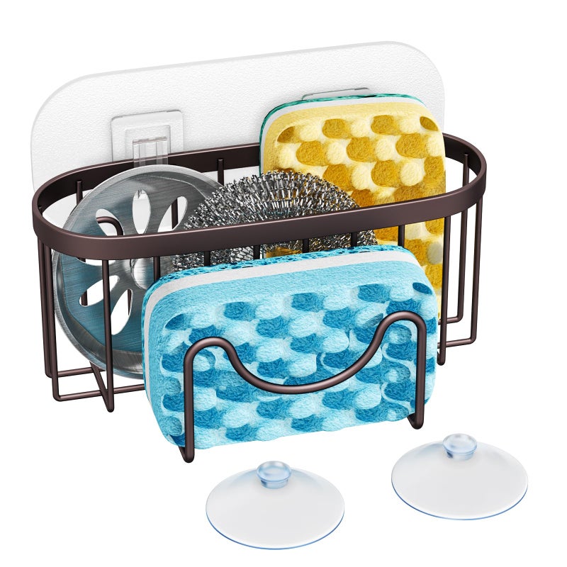 HapiRm Multifunctional Sponge Holder for Kitchen Sink with Unique MShaped 2 Installation Methods Sink Caddy Stainless Steel Kitchen Organizer for Sponge Brush Sink Stopper and Scraper Bronze - Image 2