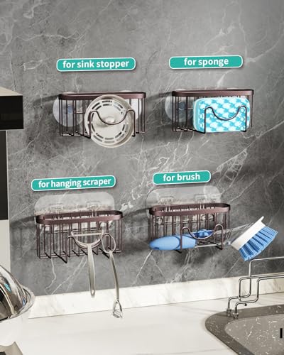 HapiRm Multifunctional Sponge Holder for Kitchen Sink with Unique MShaped 2 Installation Methods Sink Caddy Stainless Steel Kitchen Organizer for Sponge Brush Sink Stopper and Scraper Bronze - Image 3