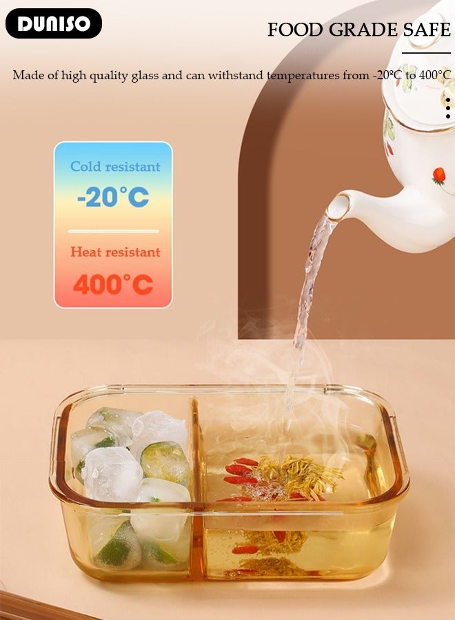 DUNISO 2 PCS Glass Lunch Box with Tableware, Leak-Proof Bento-Style Food Container with Airtight Lid and Divided, Reusable Airtight Food Storage Box with Lunch Bag, Food Storage Containers for Adults Kids Teens, Glass Meal Prep Containers for Storage/Food Container/Bento Lunch Box  - Image 5
