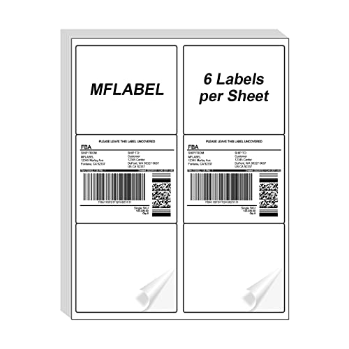 MFLABEL 3-1/3" x 4" FBA Shipping Labels - 6-UP on 8.5x11 Sheet, 100 Sheets (600 Labels) | Easy to Peel & Pop-Out Design for Laser & Inkjet Printers | Address Labels for Amazon FBA, UPS, FedEx - Image 1