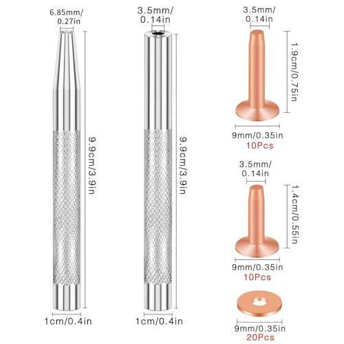 SelfTek 20Pack Copper Rivets and Burrs (14mm and 19mm) with 2Pcs Punch Rivet Tool for Belts, Bags, Collars, Leather-Crafting, Bracelets - Image 2