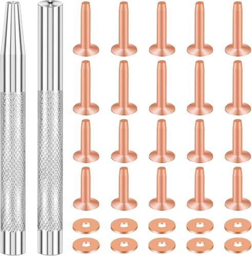 SelfTek 20Pack Copper Rivets and Burrs (14mm and 19mm) with 2Pcs Punch Rivet Tool for Belts, Bags, Collars, Leather-Crafting, Bracelets - Image 1