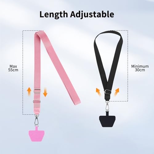 CACOE Phone Lanyard 2 Pcs Adjustable Neck Strap,4 Pcs Patches,Universal Crossbody Multifuctional Patch Cell Phone Lanyards Compatible with Most Smartphones(Black+Pink) - Image 5