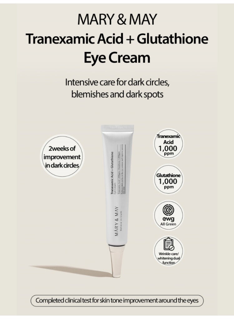MARY & MAY Mary&May Tranexamic Acid + Glutathione Eye Cream 30g – Brightening & Anti-Dark Circles - Image 4