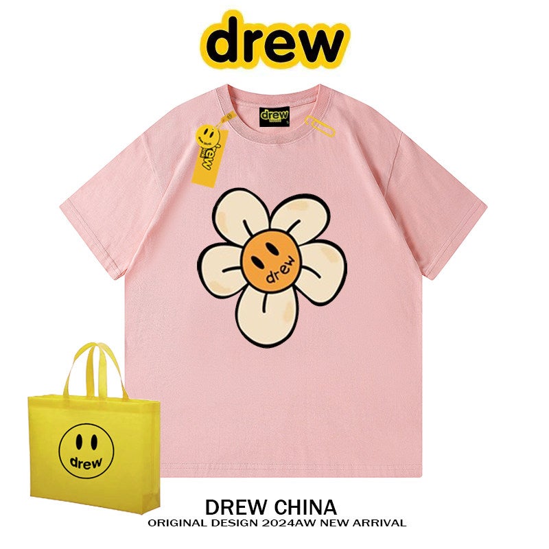 Drew smiling face trendy brand new sunflower short-sleeved t-shirt for men and women niche street loose student couple half-sleeved INS - Image 3