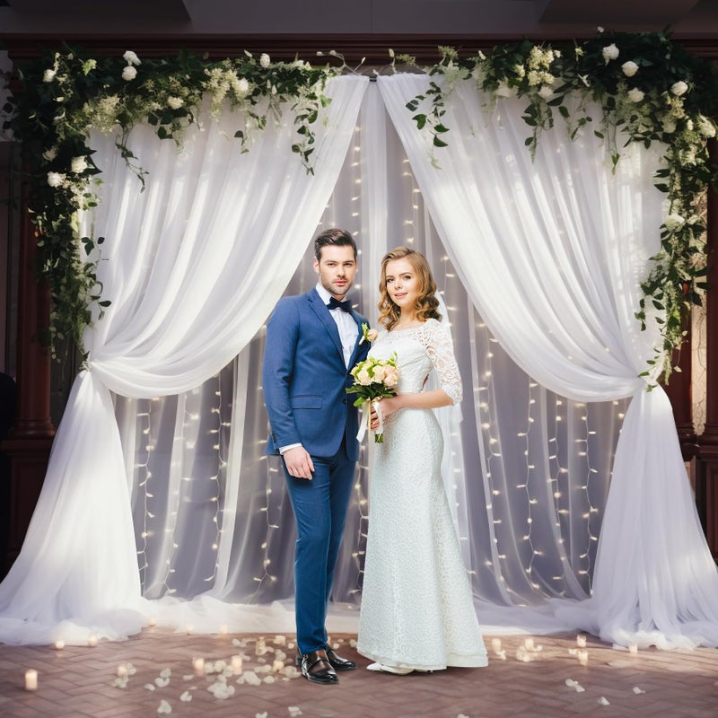 PARTISKY 10x10ft White Tulle Backdrop Curtain with Lights String for Parites, Sheer Curtain Backdrop Drapes for Wedding Baby Shower Bridal Shower Birthday Party Photography Background Decoration - Image 4