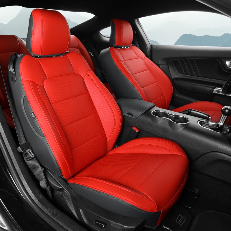 GIANT PANDA Customized Full Set Car Seat Covers Fit Ford Mustang Coupe Hardtop 2015 2016 2017 2018 2019 2020 2021 2022 2023 2024 2025 BlackRed