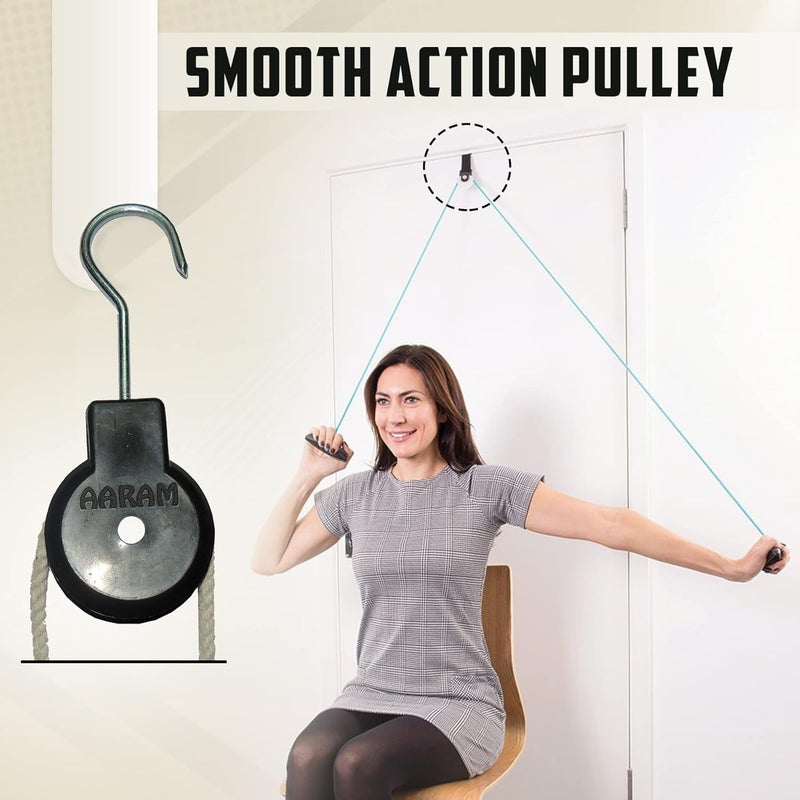 AARAM Overhead Shoulder Pulley Equipment Kit w/Rope for Physical Therapy, for Frozen Shoulder and Hand Physiotherapy Exercise and General Hand Movement Exercise. (Black with Hook) - Image 2