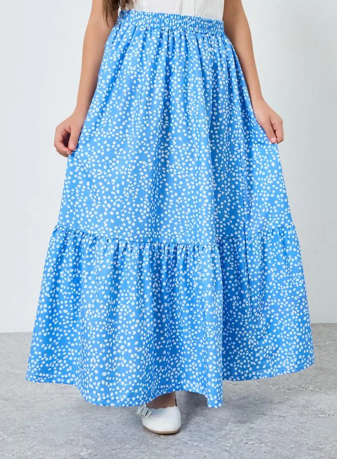 Styli Girls Blue Floral Maxi Skirt