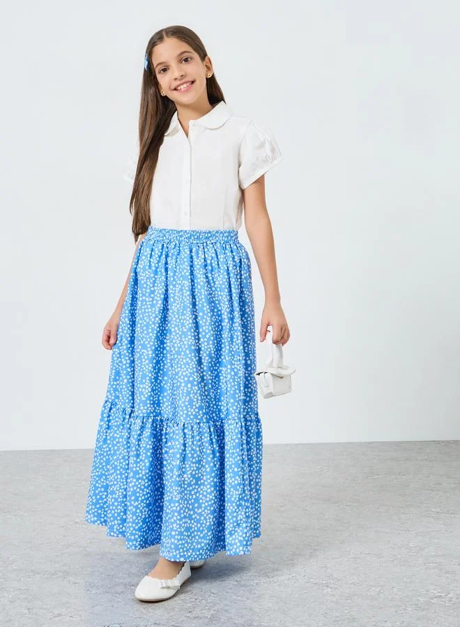 Styli Girls Blue Floral Maxi Skirt