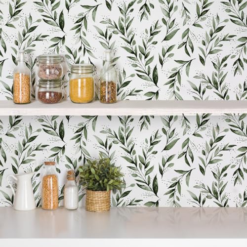 Erfoni Green Leaf Peel and Stick Wallpaper Green Contact Paper 17.7"x 118.1" Boho Leaves Self Adhesive Wallpaper Modern DIY Removable Wall Paper for Bedroom Cabinets Decor Vinyl Roll - Image 3