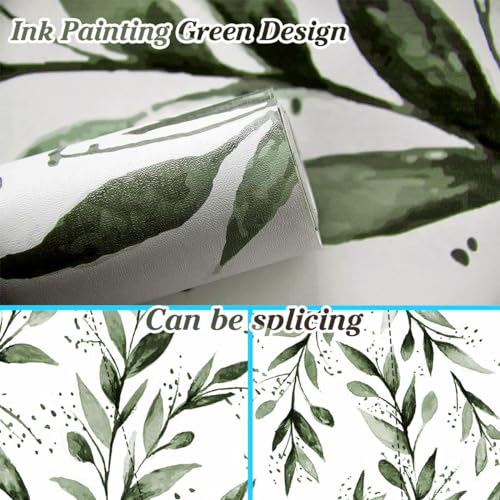 Erfoni Green Leaf Peel and Stick Wallpaper Green Contact Paper 17.7"x 118.1" Boho Leaves Self Adhesive Wallpaper Modern DIY Removable Wall Paper for Bedroom Cabinets Decor Vinyl Roll - Image 2