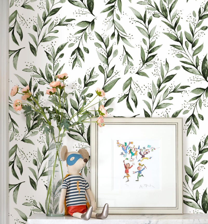Erfoni Green Leaf Peel and Stick Wallpaper Green Contact Paper 17.7"x 118.1" Boho Leaves Self Adhesive Wallpaper Modern DIY Removable Wall Paper for Bedroom Cabinets Decor Vinyl Roll - Image 1