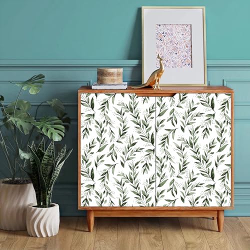 Erfoni Green Leaf Peel and Stick Wallpaper Green Contact Paper 17.7"x 118.1" Boho Leaves Self Adhesive Wallpaper Modern DIY Removable Wall Paper for Bedroom Cabinets Decor Vinyl Roll - Image 4
