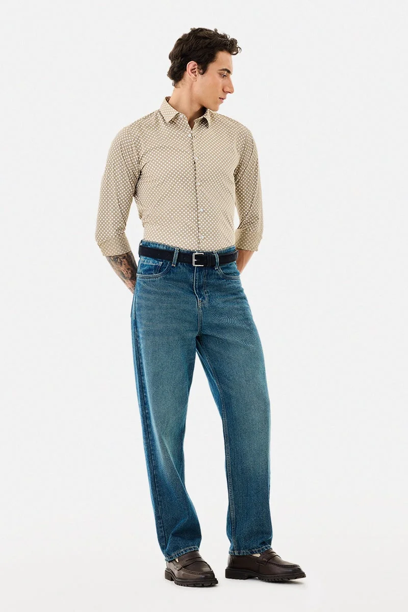 سنيتش قميص قطني % بقصة ضيقة ونقاط بولكا