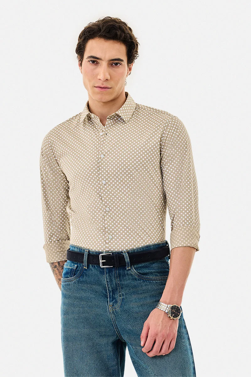 SNITCH 100% Cotton Slim Fit Polka Dot Shirt