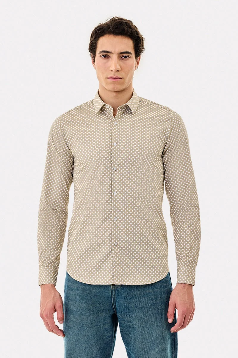 سنيتش قميص قطني % بقصة ضيقة ونقاط بولكا