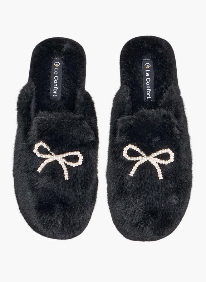 Le Confort Women's Bow Embellished Faux Fur Bedroom Mules  - Image 1