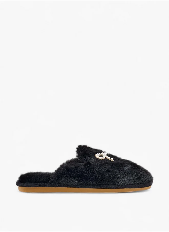لو كونفورت Women's Bow Embellished Faux Fur Bedroom Mules