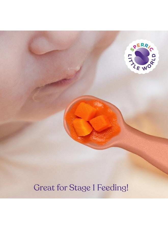 سبريك طقم ملاعق سيليكون للأطفال | ملاعق تغذية ذاتية للأطفال من عمر ٦ أشهر | ملاعق فطام ذاتية التوجيه خالية من مادة BPA للمرحلتين الأولى والثانية للأطفال من عمر ٦ أشهر فما فوق | طقم ملاعق تغذية سيليكون للأطفال - ٤ ملاعق، لون شروق الشمس/بيج فرنسي - Image 3