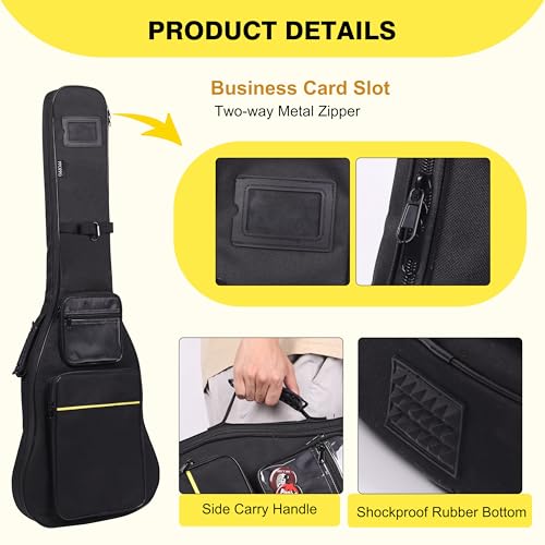 PPOPPO 39 40 Inch Electric Guitar Bag, 0.35 Inch Thick Padding Electric Guitar Case, Waterproof & Shockproof Gig Bag with Multi-Pocket, Adjustable Shoulder Straps & Neck Strap​, Black - Image 5