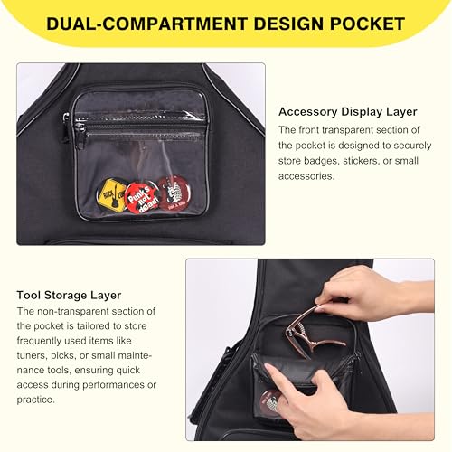 PPOPPO 39 40 Inch Electric Guitar Bag, 0.35 Inch Thick Padding Electric Guitar Case, Waterproof & Shockproof Gig Bag with Multi-Pocket, Adjustable Shoulder Straps & Neck Strap​, Black - Image 3