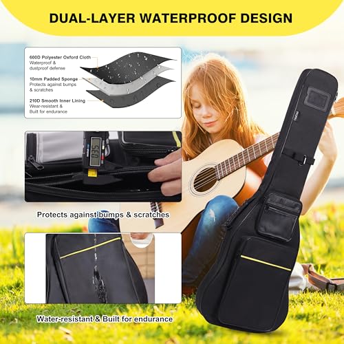 PPOPPO 39 40 Inch Electric Guitar Bag, 0.35 Inch Thick Padding Electric Guitar Case, Waterproof & Shockproof Gig Bag with Multi-Pocket, Adjustable Shoulder Straps & Neck Strap​, Black - Image 4