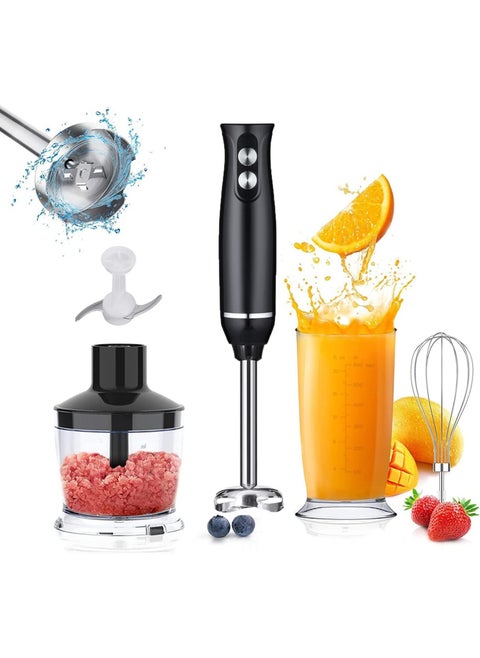 4 in 1 Heavy Duty Copper Motor Immersion Blender, Titanium Steel Blade Hand Blender, Comfort Handle, Whisk, Beaker/Measuring Cup