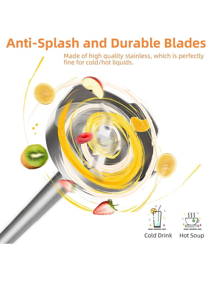 4 in 1 Heavy Duty Copper Motor Immersion Blender, Titanium Steel Blade Hand Blender, Comfort Handle, Whisk, Beaker/Measuring Cup