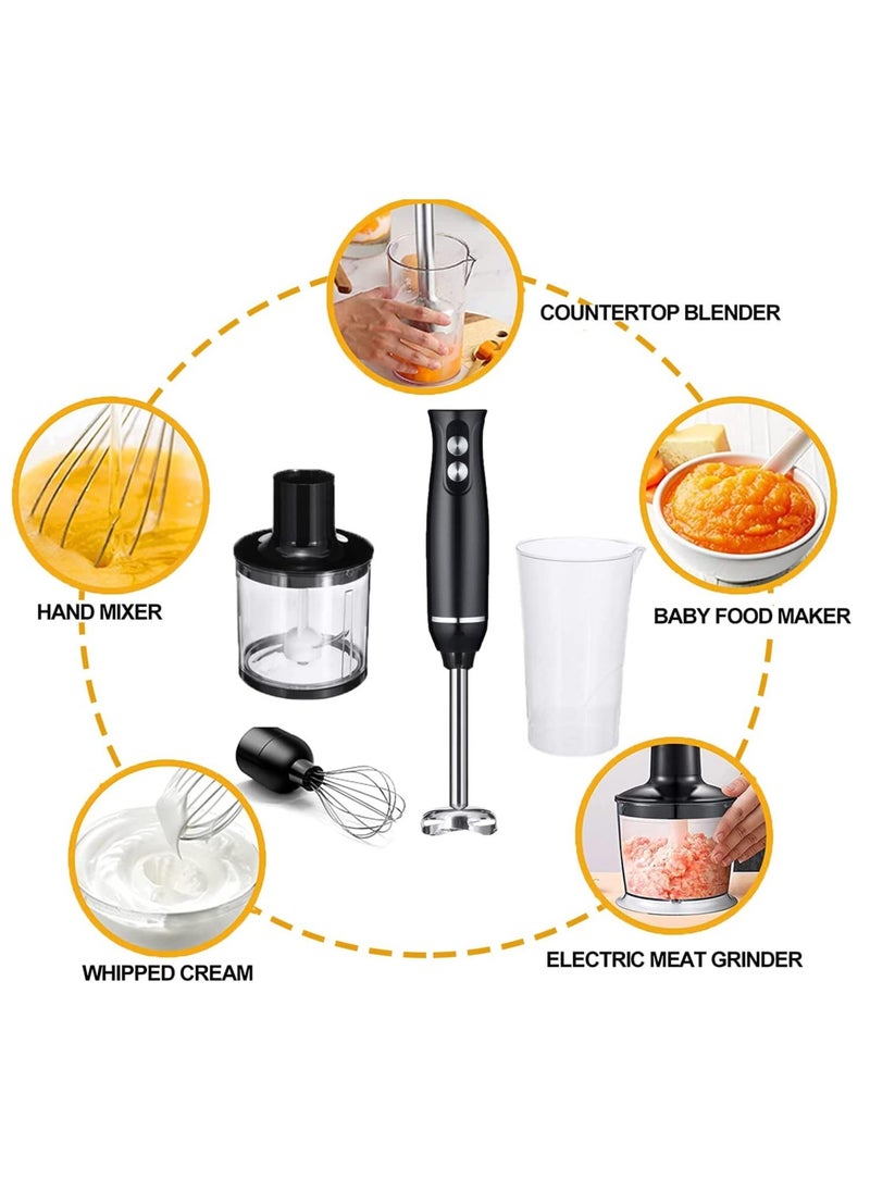 4 in 1 Heavy Duty Copper Motor Immersion Blender, Titanium Steel Blade Hand Blender, Comfort Handle, Whisk, Beaker/Measuring Cup