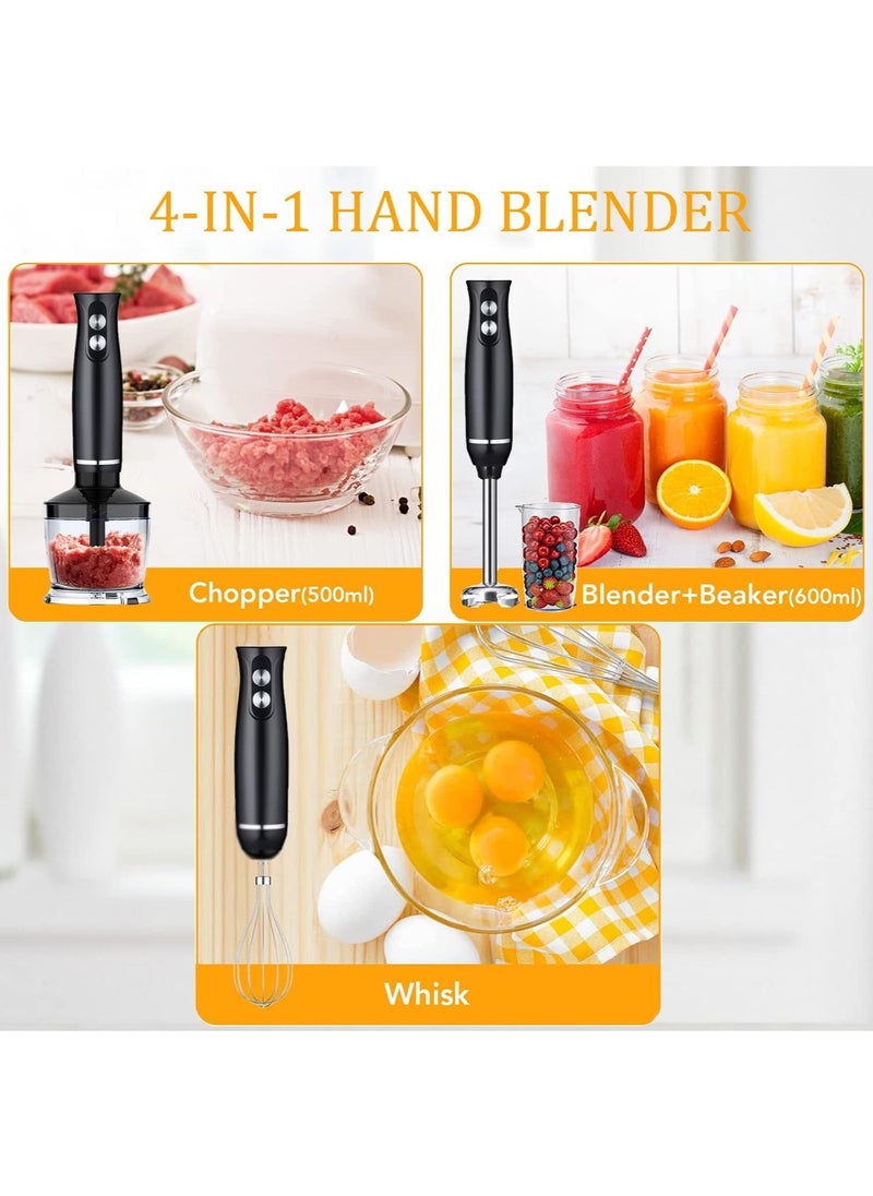 4 in 1 Heavy Duty Copper Motor Immersion Blender, Titanium Steel Blade Hand Blender, Comfort Handle, Whisk, Beaker/Measuring Cup