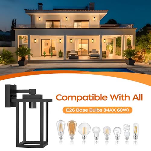 WIHTU Outdoor Porch Lights Fixtures Wall Mount, Dusk to Dawn Outdoor Lighting Fixtures for House, Sensor Exterior Wall Lights, Waterproof Sconce Outside Lamp, Anti Rust Wall Lantern for Garage - Image 4