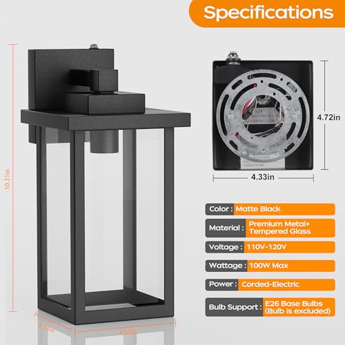 WIHTU Outdoor Porch Lights Fixtures Wall Mount, Dusk to Dawn Outdoor Lighting Fixtures for House, Sensor Exterior Wall Lights, Waterproof Sconce Outside Lamp, Anti Rust Wall Lantern for Garage - Image 5