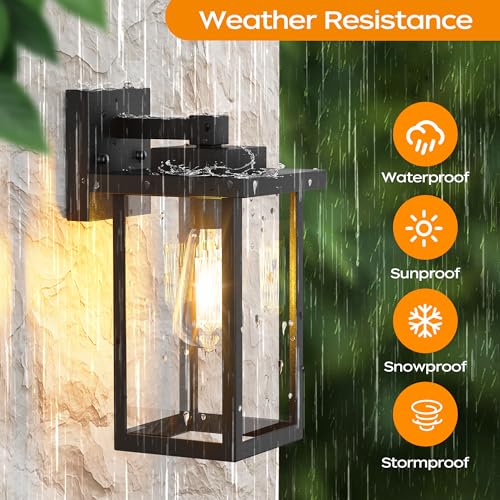 WIHTU Outdoor Porch Lights Fixtures Wall Mount, Dusk to Dawn Outdoor Lighting Fixtures for House, Sensor Exterior Wall Lights, Waterproof Sconce Outside Lamp, Anti Rust Wall Lantern for Garage - Image 3