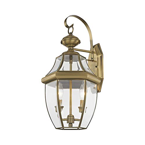 Livex Lighting 2251-01 Monterey 2 Light Outdoor Antique Brass Finish Solid Brass Wall Lantern with Clear Beveled Glass - Image 2