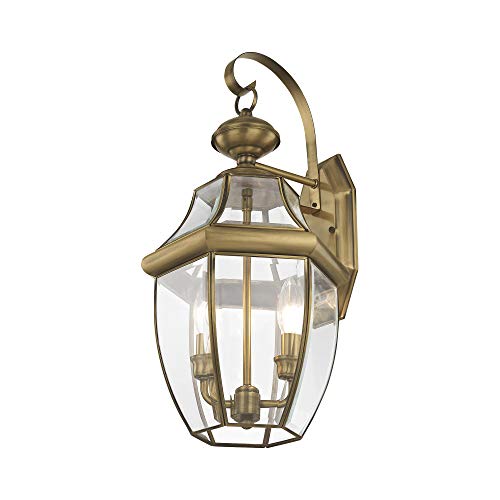 Livex Lighting 2251-01 Monterey 2 Light Outdoor Antique Brass Finish Solid Brass Wall Lantern with Clear Beveled Glass - Image 3
