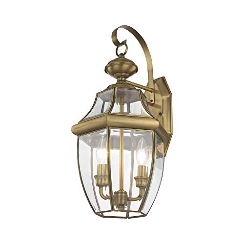 Livex Lighting 2251-01 Monterey 2 Light Outdoor Antique Brass Finish Solid Brass Wall Lantern with Clear Beveled Glass - Image 5