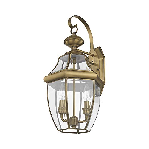 Livex Lighting 2251-01 Monterey 2 Light Outdoor Antique Brass Finish Solid Brass Wall Lantern with Clear Beveled Glass - Image 4
