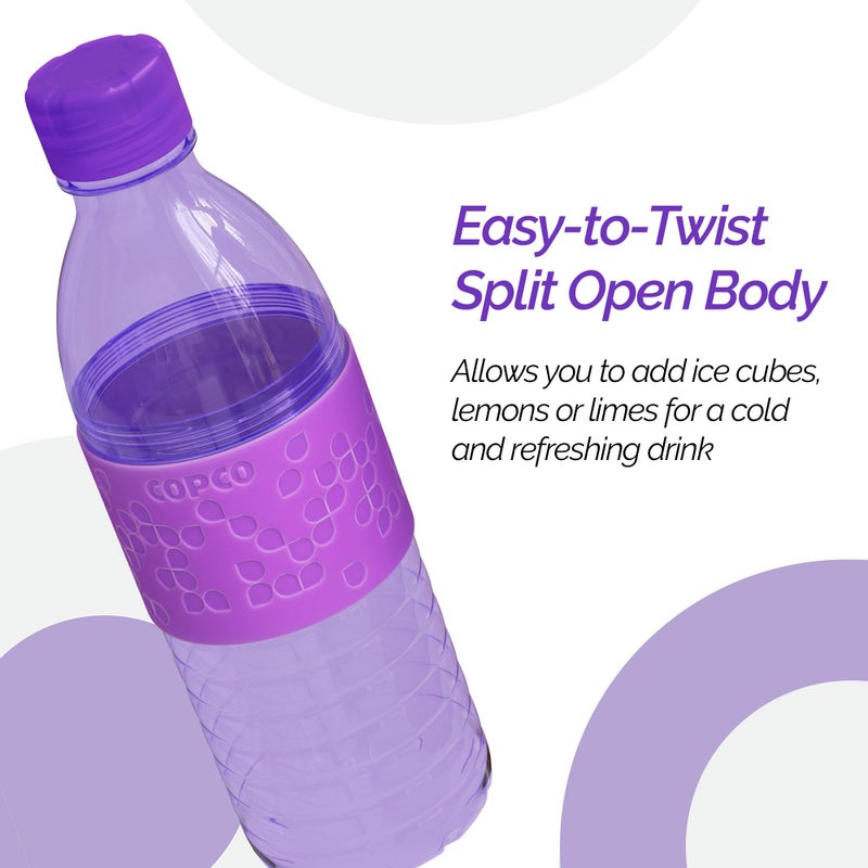 Copco Hydra 16.9oz Water Bottle  Set of 2 - Non-Slip Sleeve & BPA-Free Tritan Plastic - Dishwasher Safe  Reusable To Go Bottle - Leak-Proof  Spill-Proof  Portable Water Bottle (Purple & Light Purple) - Image 3