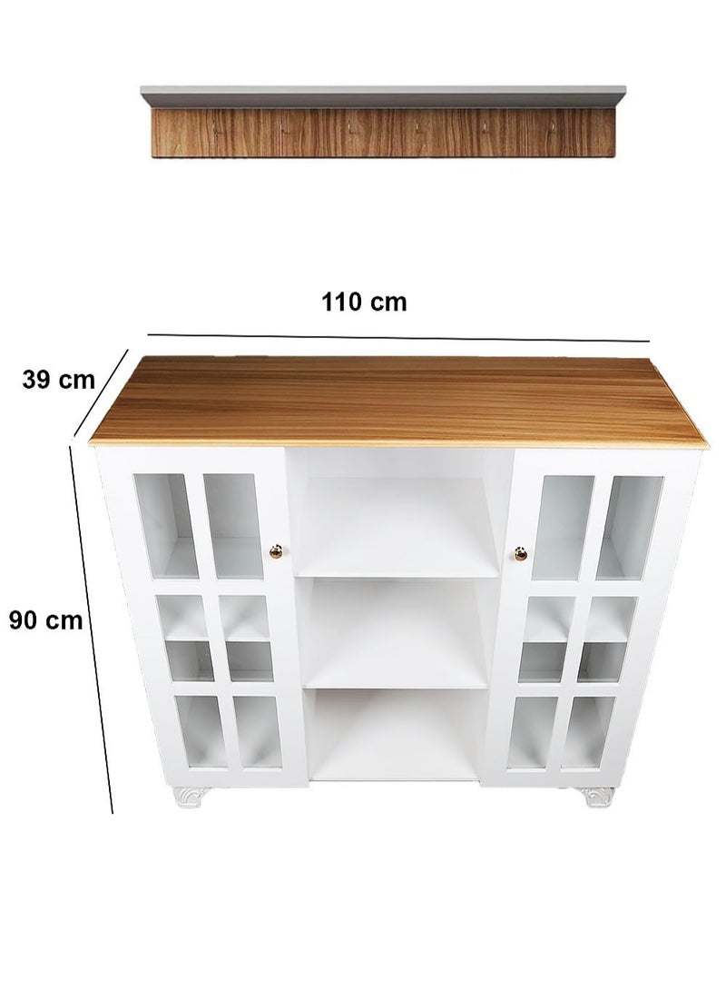 إيه جي دي خزانة تخزين متعددة الأغراض لركن القهوة، خزانة جانبية للمطبخ بأرفف وأبواب، حامل فرن الميكروويف، منظم مطبخ للأواني والفواكه والخضروات - Image 4